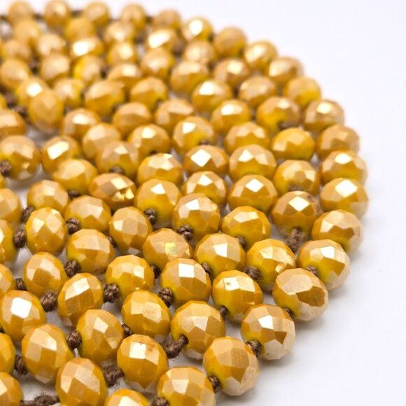 Extra Long Golden Yellow Hand-Knotted Faceted Glass Rondelle Necklace 64" - Picture 2 of 4